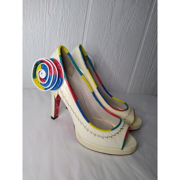 Betsey Johnson Shoes - Betsey Johnson Womens 7 M Open Peep Toe High Heels Shoes Ivory Multicolor Floral